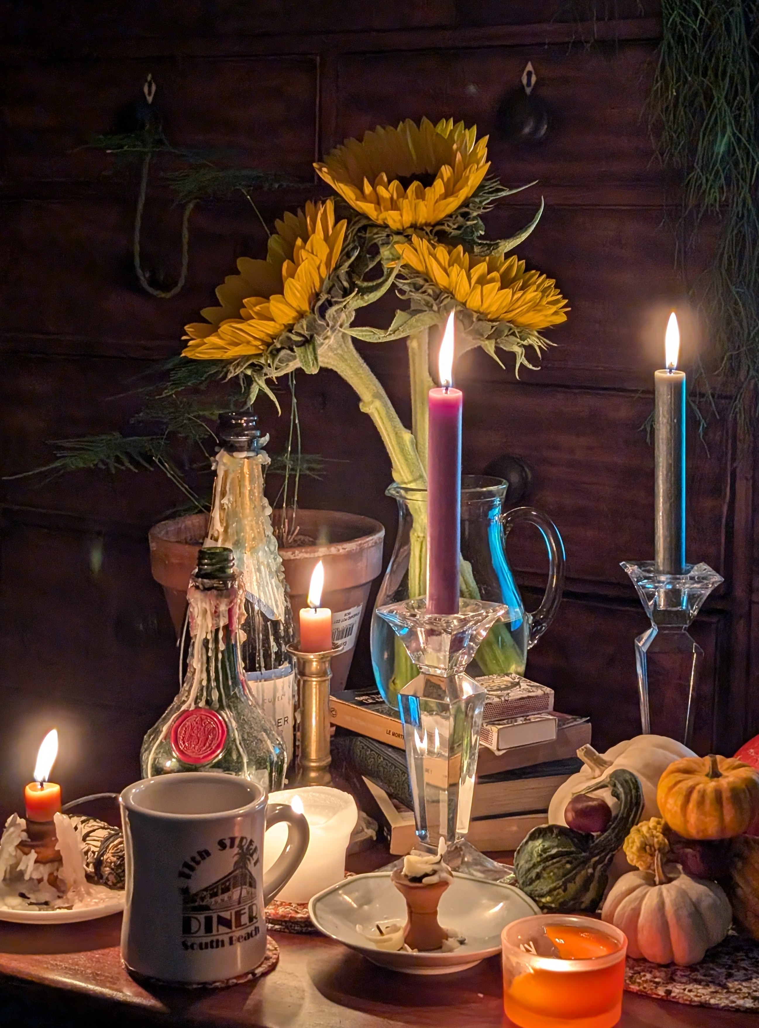 Just candle bundle in a dark setting, emitting a soft, warm glow